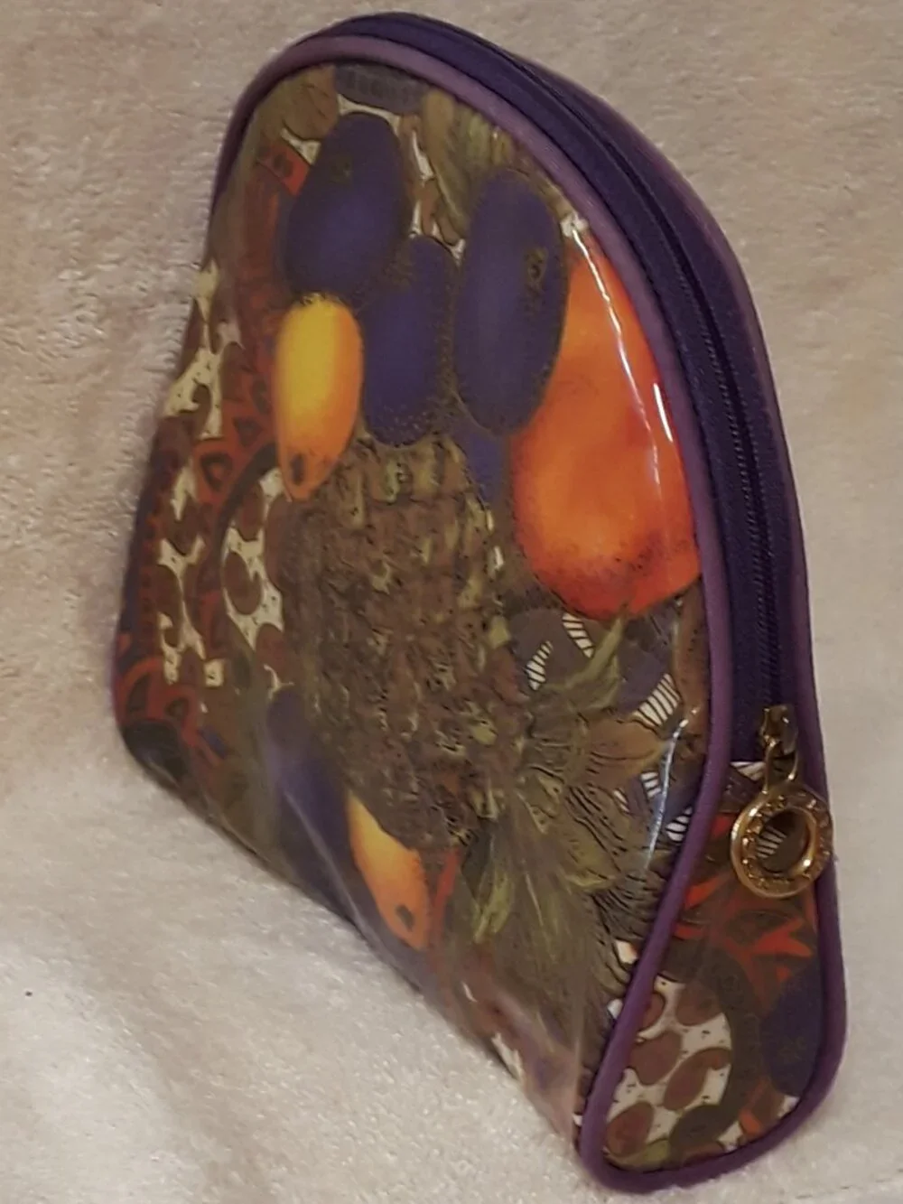 Cosmetic Bag-Under Glass Designs Retro-Style Fruit Glossy Vinyl Makeup Pouch Zip